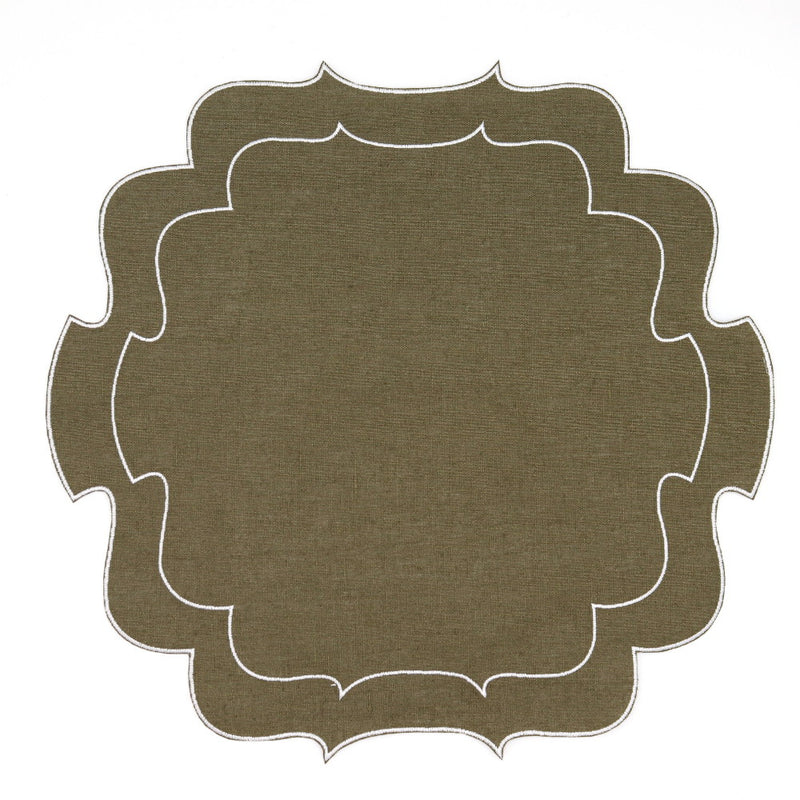 luxury waxed linen placemats italian scalloped dining dinner tableware olive green
