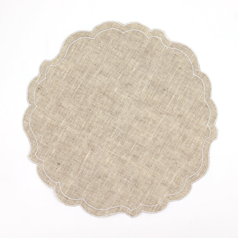 luxury waxed italian linen placemats dinner dining tableware scalloped frill natural beige