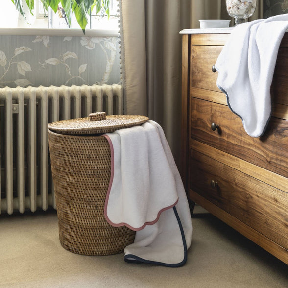 Rebecca Udall, Luxury Classic Artisan Brown rattan wicker bathroom bin, round rattan wicker laundry basket