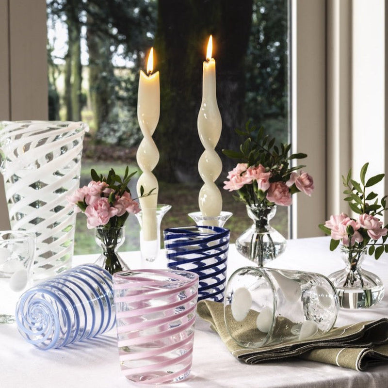 Artisan Spiral short pink, navy, decorative Murano tumbler glass