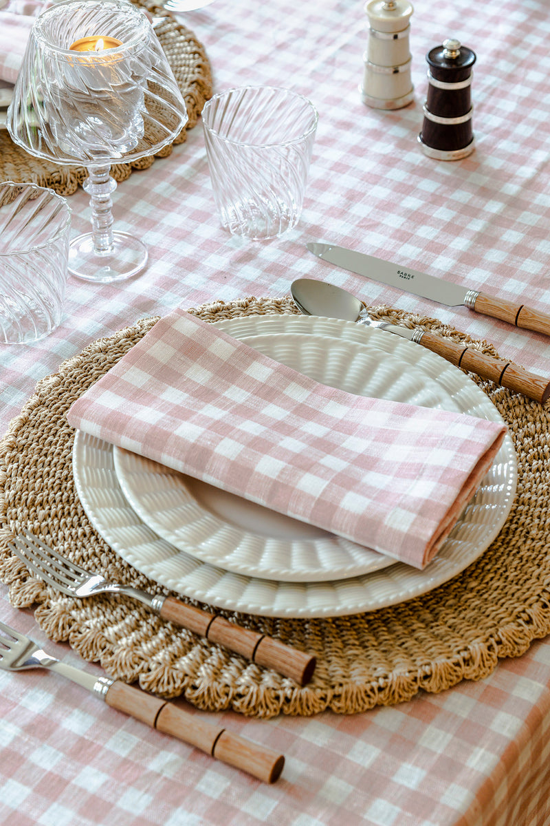 Classic Gingham Linen Napkin, Dusty Pink
