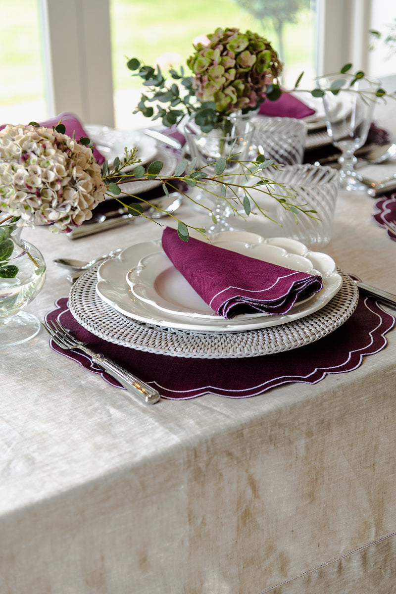Luxury High quality linen natural European Classic Linen Hemstitch Tablecloth, Natural