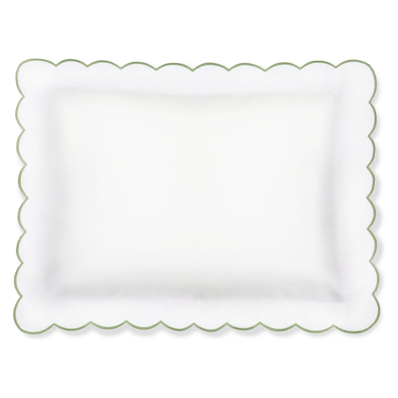 Rebecca Udall Annabelle Scalloped Wavy Bed Linen in  White Asparagus Green Trim