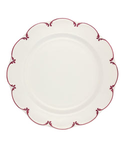 Rebecca Udall Set of 4 olivia scalloped plates decorative border raspberry red pink burgundy 