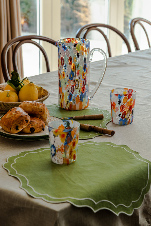 Rebecca Udall Millefiori Murano Glass Tumbler with the Greta Placemat