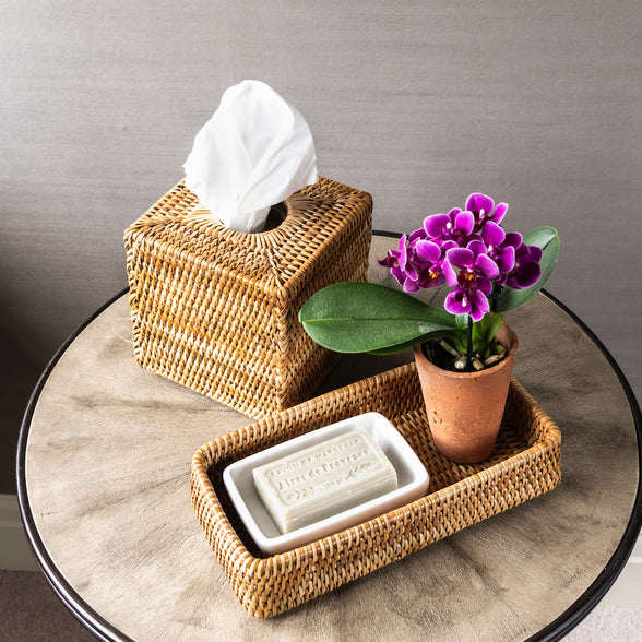 Rebecca Udall, natural rattan woven wicker decorative vanity tray