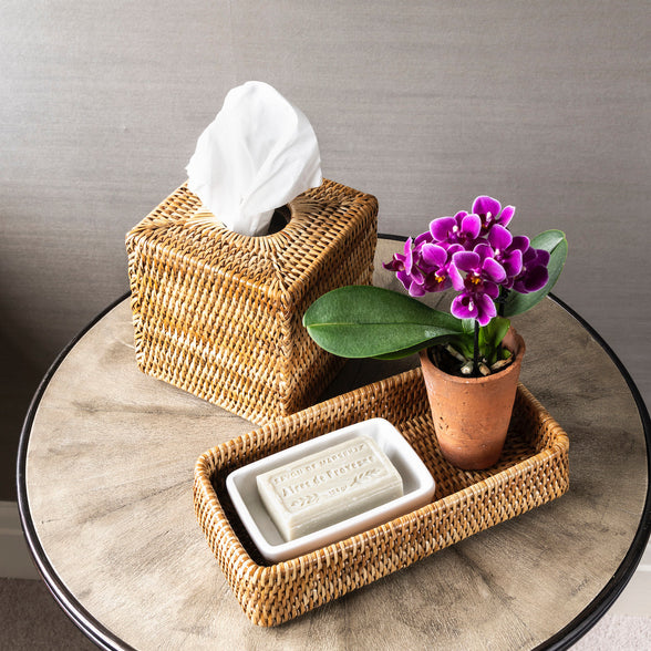 Rebecca Udall, natural rattan woven wicker decorative vanity tray