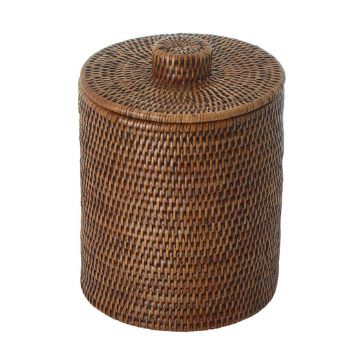 Rebecca Udall Rattan wicker woven bathroom bin with lid, Brown