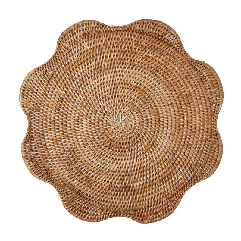 Rattan scalloped woven placemat natural