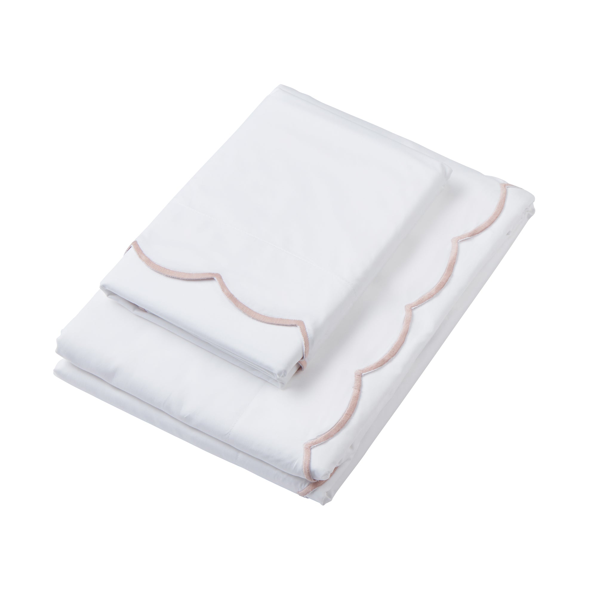  Rebecca Udall Annabelle Scalloped Bed Linen,  White and Pink Trim