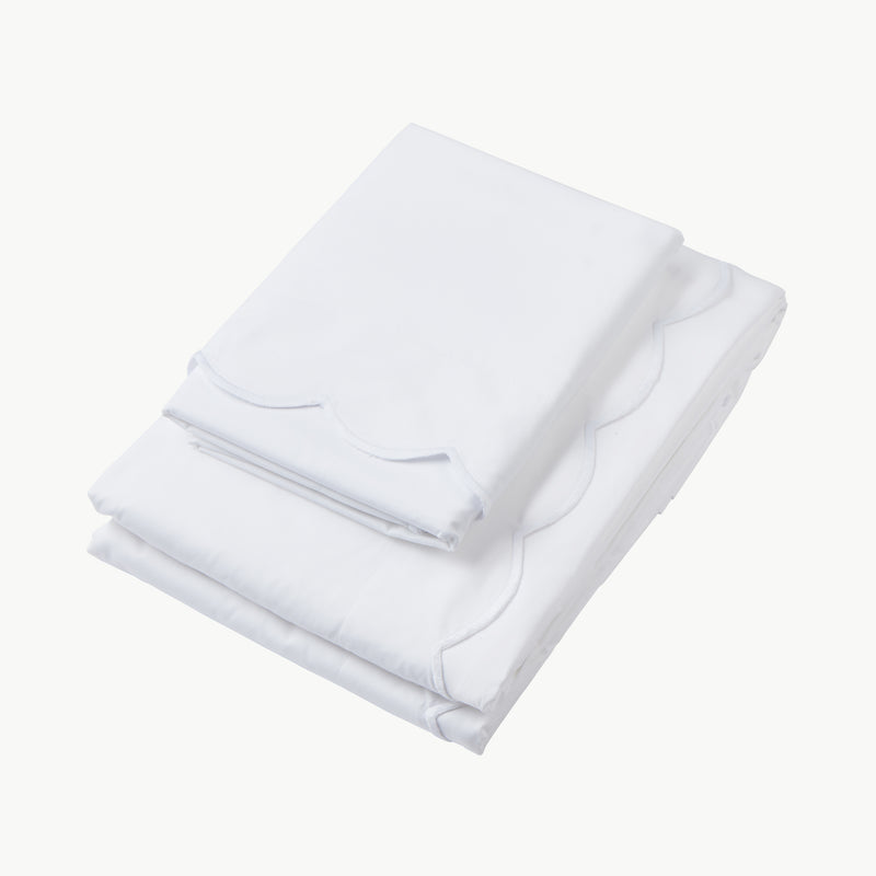 Luxury scalloped white bed linen Rebecca Udall
