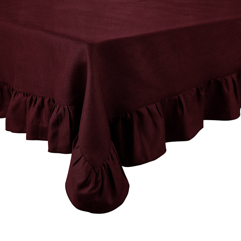 Ruffle Irish Linen Tablecloth, Burgundy