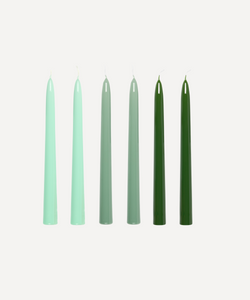 Box of 6 Lacquered Taper Candles, All the Greens
