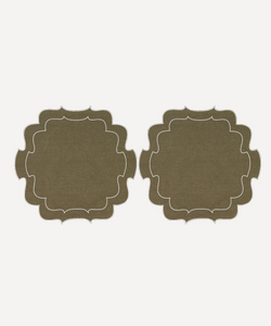 Pair of Camilla Waxed Italian Linen Placemats, Olive