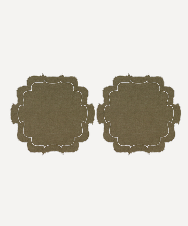 Pair of Camilla Waxed Italian Linen Placemats, Olive
