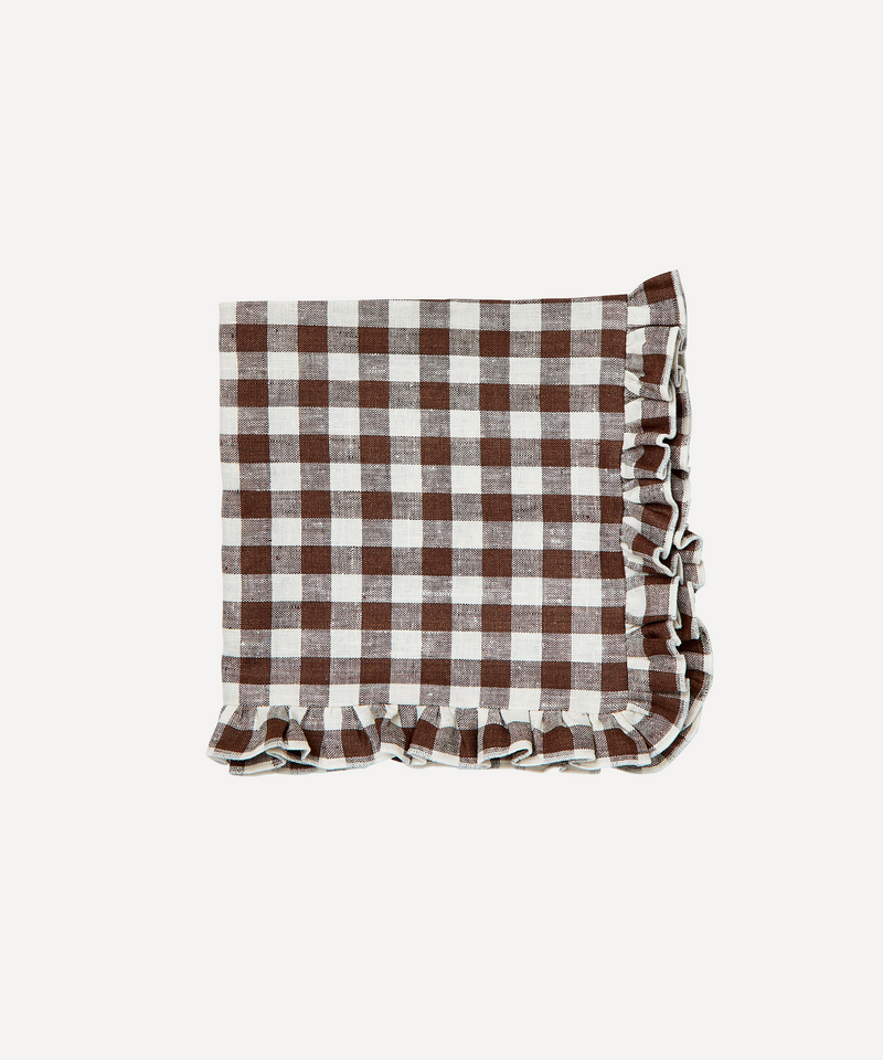Rebecca Udall ruffle frill gingham checked linen napkin chocolate brown 