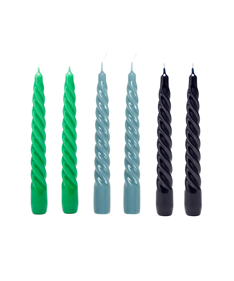 Box of 6 Lacquered Twist Candles, Peacock