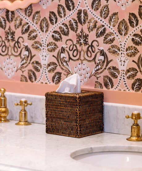 Rebecca Udall woven rattan wicker square tissue box cover, brown