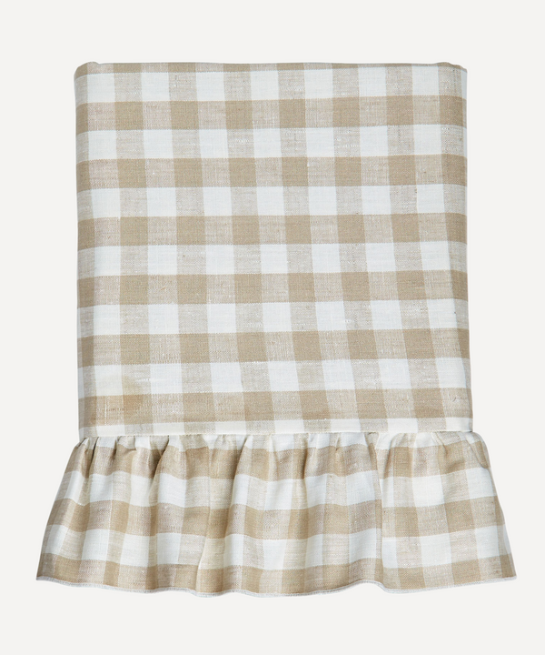 Ruffle Gingham Linen Tablecloth, Taupe
