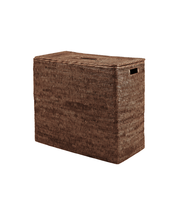 Rebecca Udall Rattan wicker woven laundry basket with organisational compartments, dark brown