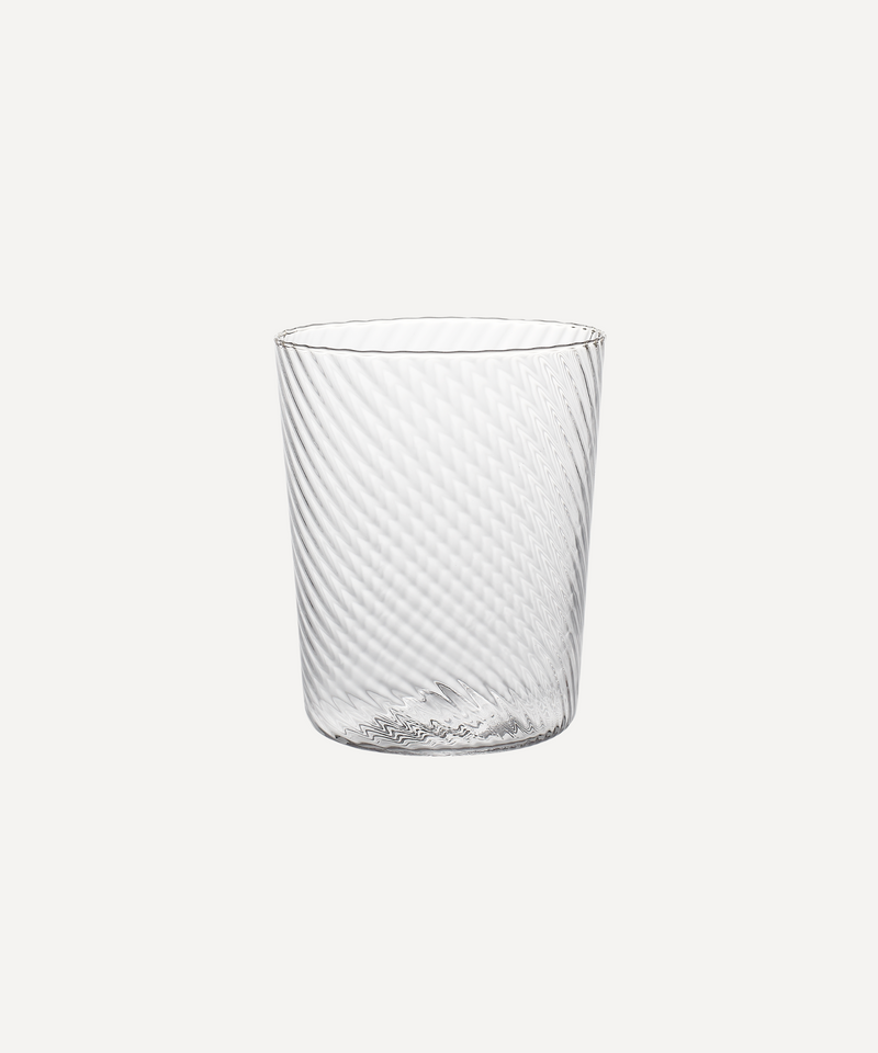 Rebecca Udall Luxury Laura handblown glass tumbler clear diagonal swirl stripe
