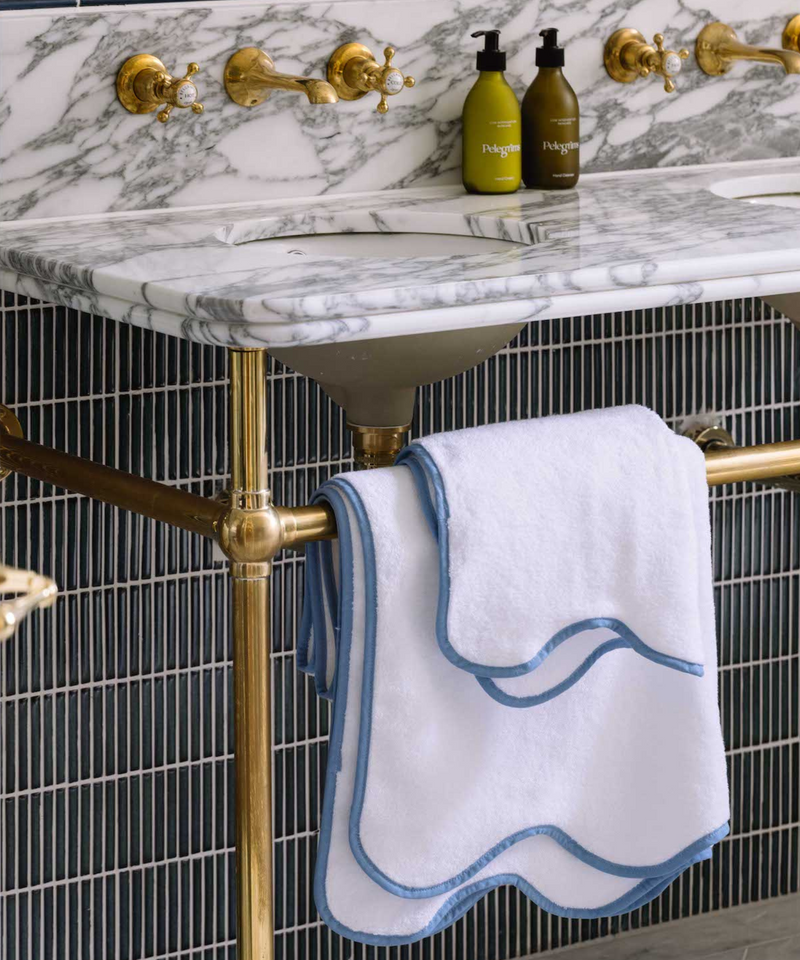 Amelia Scalloped Bath Towels White Sky Blue REBECCA UDALL