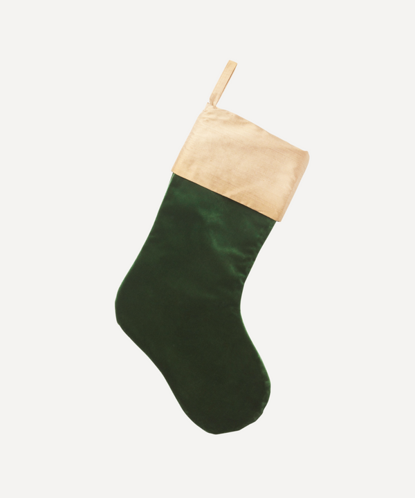 velvet and silk luxurious festive dark green christmas stocking