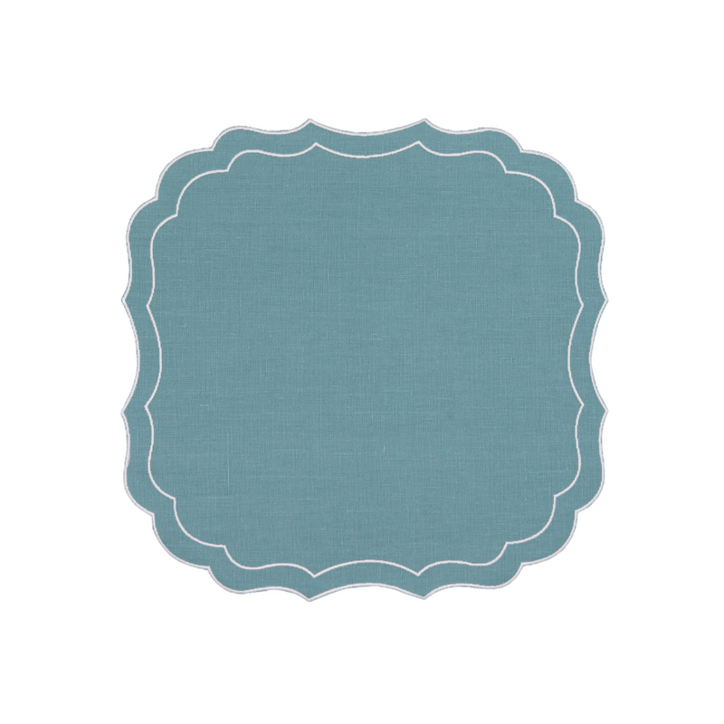 Pair of Stella Waxed Italian Linen Placemats, Peacock Blue