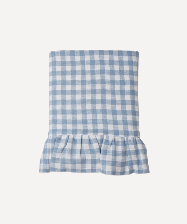 Rebecca Udall gingham checked ruffle tablecloth linen frill check pastel denim blue 