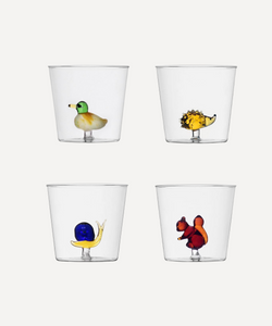 Rebecca Udall Set of 4 Glass Animal Tumblers, Duck, Hedgehog, Snail, Squirrel , 