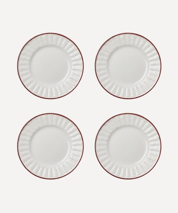Rebecca Udall set of 4 basket weave textured trim crockery plate white chocolate brown