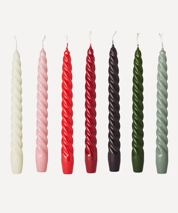 Set of 6 Lacquered Tall Twist Candles, Various Colours