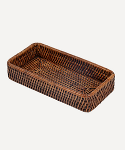 Rebecca Udall Woven rattan wicker vanity decorative tray, brown