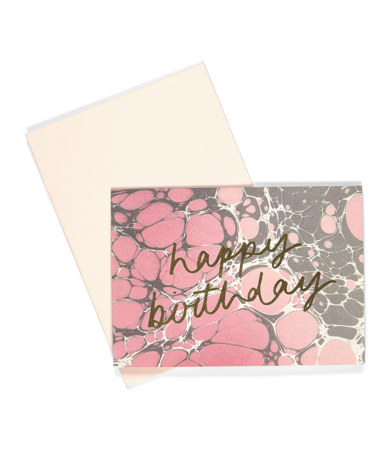Vintage hand printed marble thank you card pink gift 