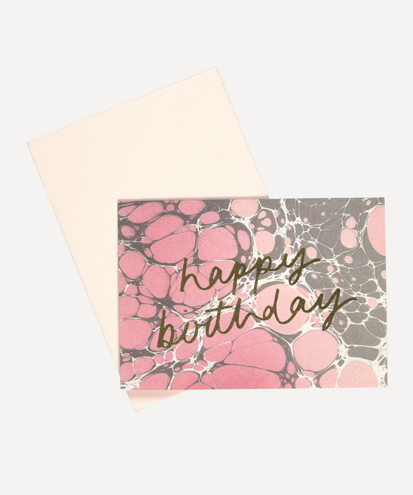 Vintage hand printed marble thank you card pink gift 