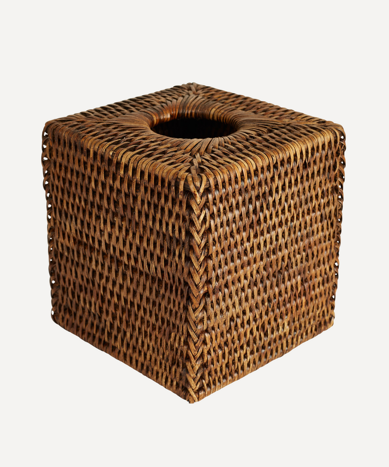 Rebecca Udall woven rattan wicker square tissue box cover, brown