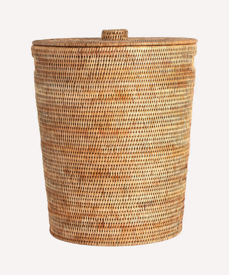 Rebecca Udall woven rattan wicker laundry basket round, natural 