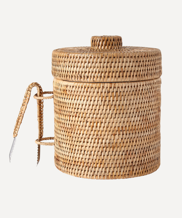 Rebecca Udall Rattan Wicker woven Ice Bucket with Tongs, Natural Light Brown