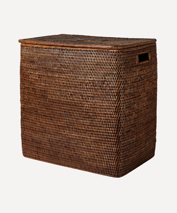 Rebecca Udall Woven Rattan wicker rectangular laundry basket with lid, Brown
