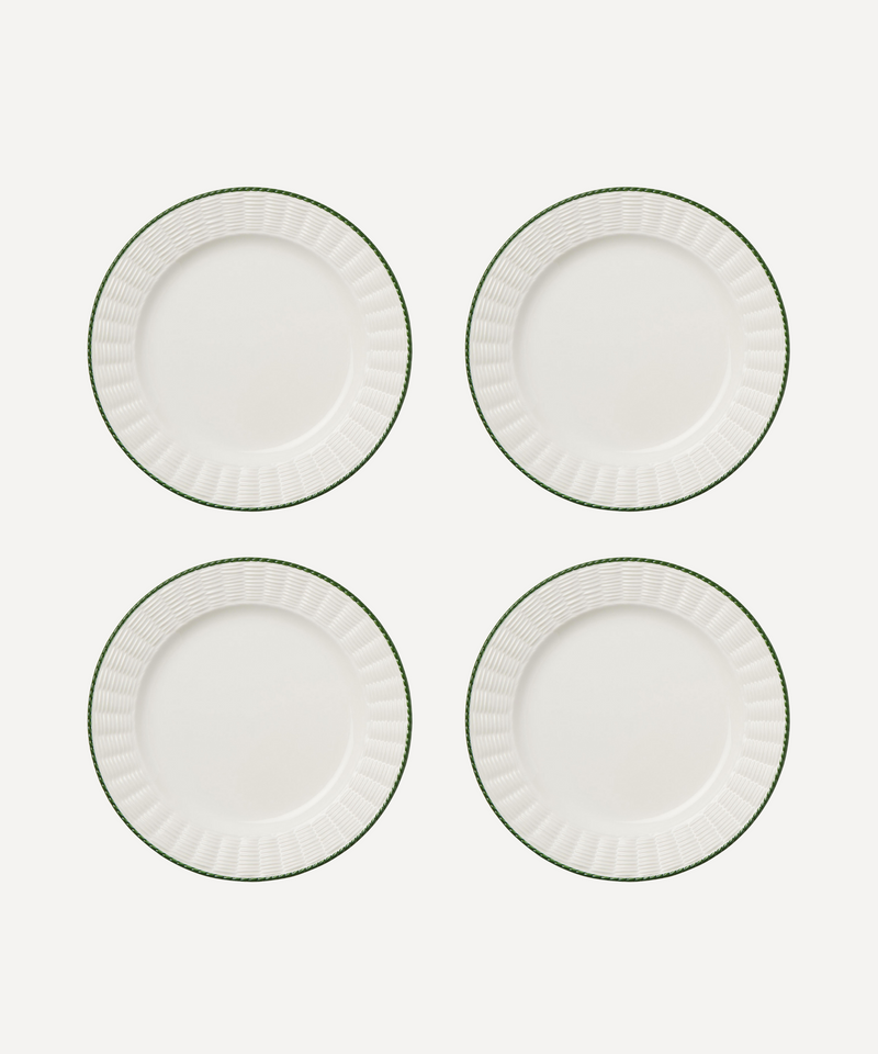 Rebecca Udall set of 4 Italian artisan modern green trim basket border crockery plates