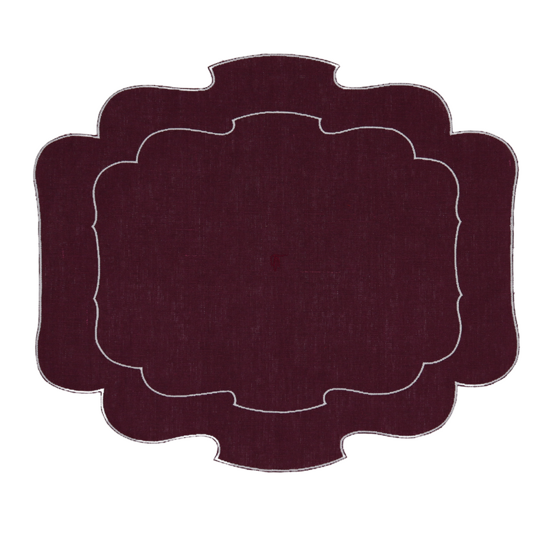 waxed italian linen european scalloped luxury placemat table setting luxury burgundy wine